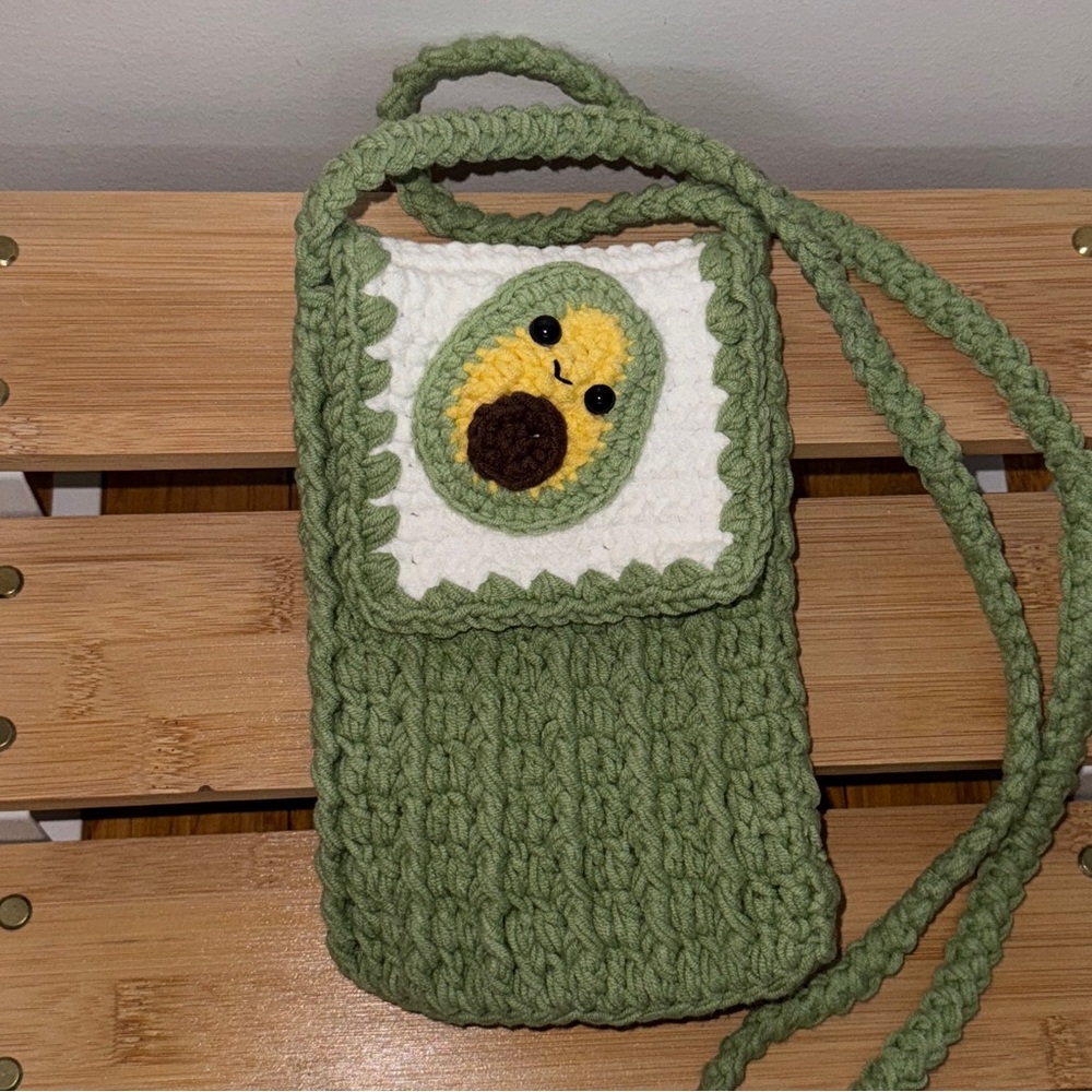 Green Crochet Avocado Crossbody Bag